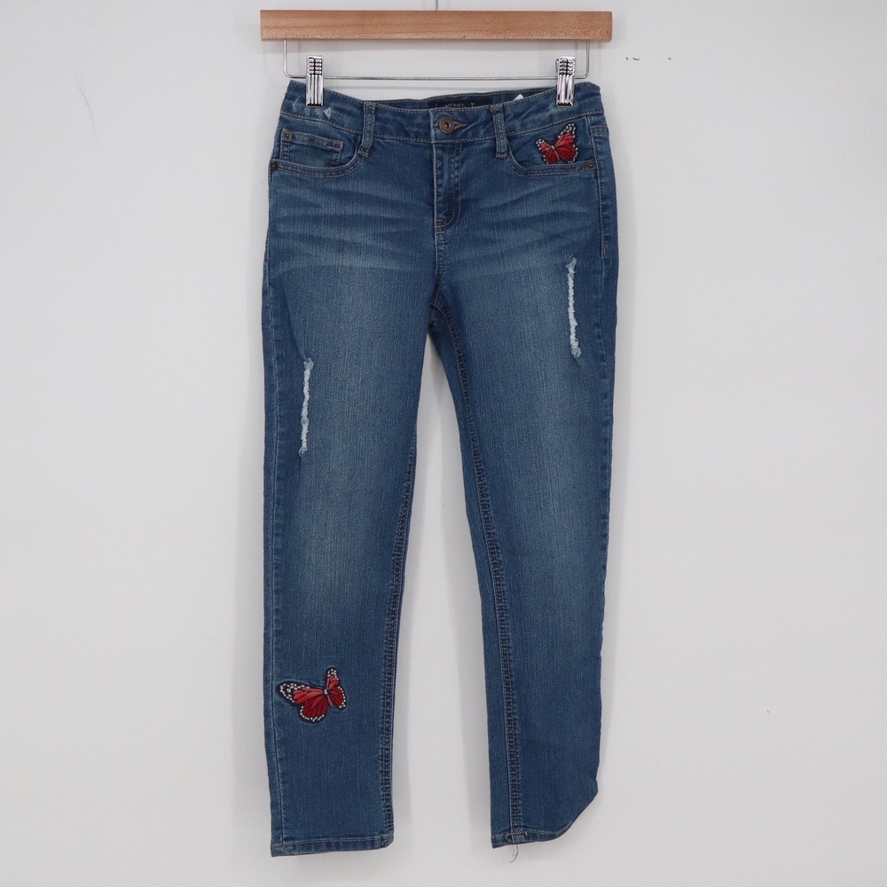Lucky Brand Jeans Girls 10 Dylan Boyfriend Blue Butterfly Distressed Excellent